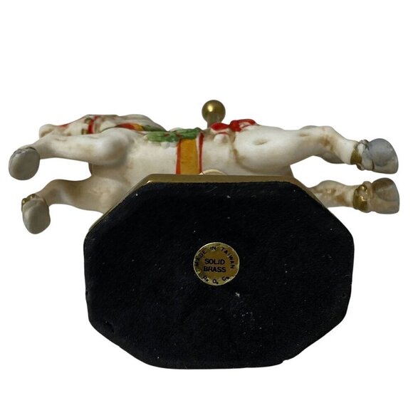 Christmas Carousel Horse Figurine Ceramic Brass 4" Holiday Decor - Picture 6 of 10